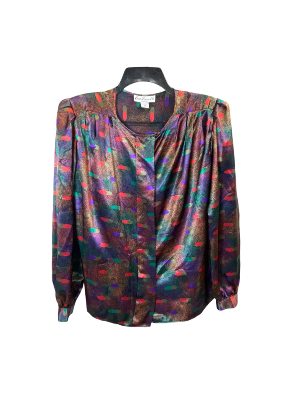 Vintage Eva Laurel New York Blouse Colorful Abstract Print USA Women 12